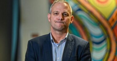 Brett Sutton at a media conference where he announced his resignation as Victoria's chief health officer in 2023.
