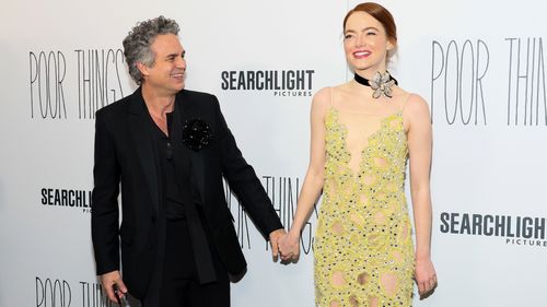 Mark Ruffalo and Emma Stone attends the Poor Things premiere at DGA Theater on December 06, 2023 in New York City. (Photo by Dia Dipasupil/Getty Images)