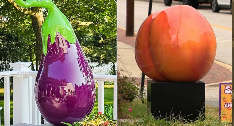 Maryland town erupts over 'suggestive' peach and eggplant statues