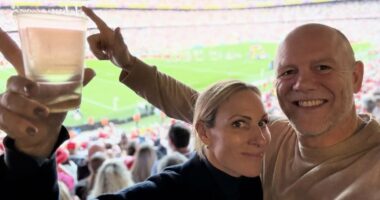 Mike Tindall congratulates England's Women's Rugby World Cup champions as he shares photo with wife Zara at the game and admits 'there will be some sore heads in the morning'