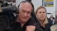Moment BBC journalists are chased out of anti-migrant hotel protest