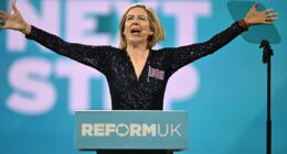 Moment Dame Andrea Jenkyns makes rock star entrance to Reform UK