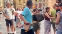 Moment 'pickpocket' is grabbed by the hair by irate husband
