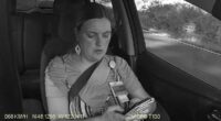 Moment woman texting while driving crashes rental car