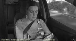 Moment woman texting while driving crashes rental car