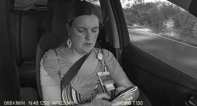 Moment woman texting while driving crashes rental car