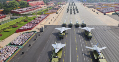 Nukes, lasers and 'robot wolves' on show as China flexes military might