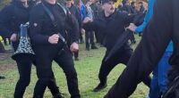 Thomas Sewell (right) has been charged over allegedly storming an Indigenous camp in Melbourne at the weekend