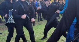 Thomas Sewell (right) has been charged over allegedly storming an Indigenous camp in Melbourne at the weekend