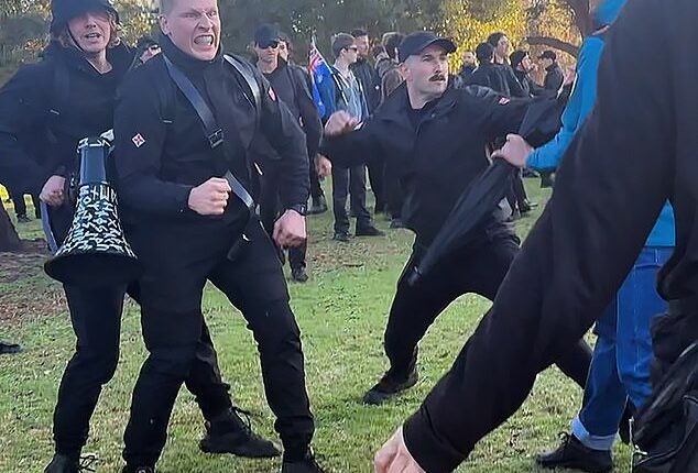 Thomas Sewell (right) has been charged over allegedly storming an Indigenous camp in Melbourne at the weekend