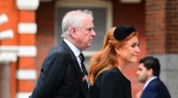 Prince Andrew attends the Duchess of Kent's funeral with Fergie