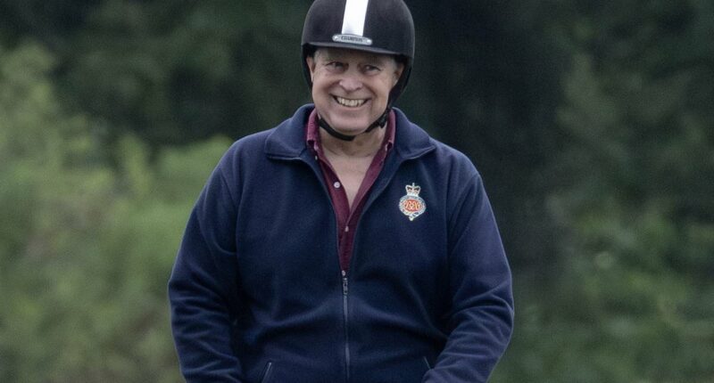 Prince Andrew seen grinning while riding in Windsor - just days after being criticised over his 'jolly demeanour' at the Duchess of Kent's funeral