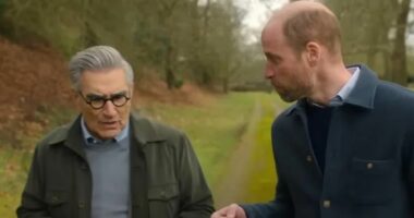 Prince William jokes about getting drunk with Eugene Levy as he appears in trailer for new series of Schitt's Creek star's travel show