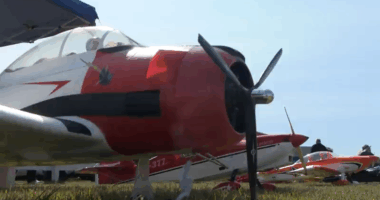 Remote-control airplane club taking off in Champaign