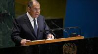 Russia's Minister for Foreign Affairs Sergey Lavrov addresses the 80th session of the United Nations General Assembly, Saturday, Sept. 27, 2025, at U.N. headquarters. (AP Photo/Pamela Smith)