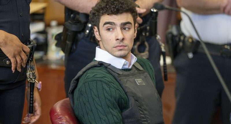 FILE - Luigi Mangione , accused of fatally shooting the UnitedHealthcare CEO Brian Thompson in New York City and leading authorities on a five-day search is scheduled, appears in court for a hearing, Feb. 21, 2025, in New York. (Steven Hirsch/New York Post via AP, Pool, File)