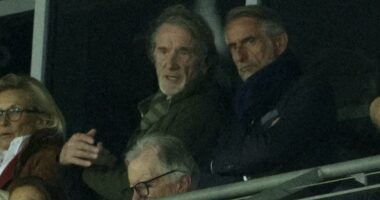 Sir Jim Ratcliffe looks less than impressed as he watches his Nice team lose - just months after Man United co-owner said he 'doesn't enjoy' being at French side's games