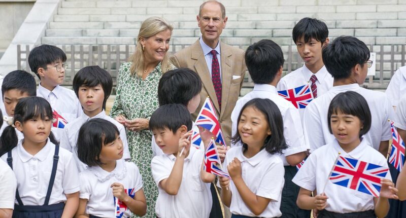 Sophie, Duchess of Edinburgh, beams as she visits Japanese temple