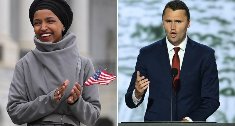 Squad member Ilhan Omar laughs as she mocks Charlie Kirk and his views