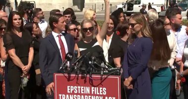 Trump accused of purposely drowning out Epstein victims with flyover