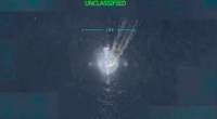 Footage of a US drone strike hitting a boat alleged to be connected to drug smuggling Venezuelan cartels.