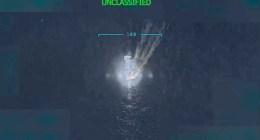 Footage of a US drone strike hitting a boat alleged to be connected to drug smuggling Venezuelan cartels.