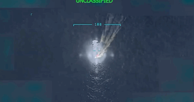Footage of a US drone strike hitting a boat alleged to be connected to drug smuggling Venezuelan cartels.