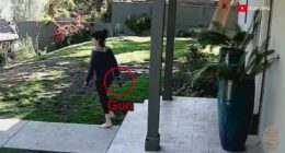 Security footage shows Jillian Shriner, 51, moments before she was shot by police after she allegedly opened fire on officers surrounding her backyard on April 8, 2025. (Los Angeles Police Department)