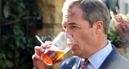 Controversial UK politician Nigel Farage slams Australia's smoking bans for causing rise of criminal gangs as he puffs on a dart outside a pub