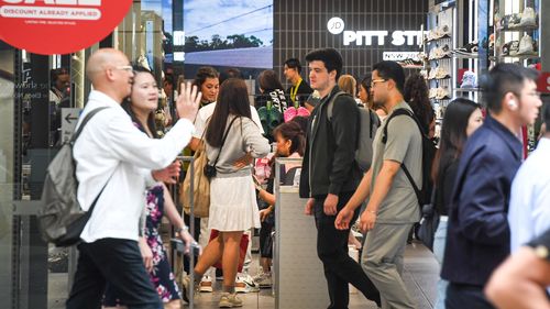 Young people shopping at Sydney's Pitt Street Mall,  Thursday, 10 April 2025.