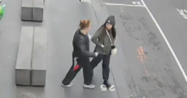 CCTV footage has shown the moment a woman was randomly stabbed in broad daylight while walking to work at a sushi restaurant in Melbourne's CBD. ï»¿