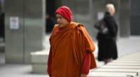 Naotunne Vijitha arrives to the County Court of Victoria in Melbourne, Wednesday, October 8, 2025. Openings expected in trial of 68-year-old Keysborough man Naotunne Vijitha, charged with a total of 19 offences relating to six alleged victims. He is the chief incumbant monk at a Keysborough Sri Lankan temple. (AAP Image/James Ross)