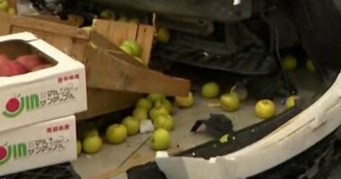 Car falls from rooftop parking lot into supermarket
