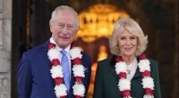Charles and Camilla don flower garlands as they celebrate 30th anniversary of Neasden Temple