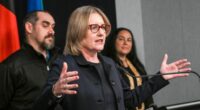 The treaty legislation is being introduced into state parliament on Tuesday. Premier Jacinta Allan and Minister for Aboriginal Affairs Natalie Hutchins with First Peoples' Assembly co-chairs Ngarra Murray and Rueben Berg at a press conference to speak about the legislation.