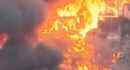 Drone footage shows massive fire engulfing Peru homes