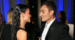 Ed Westwick looks smitten with his wife Amy Jackson at London party