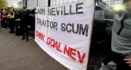 Fans turn on 'traitor' Gary Neville: £1.1m-a-year pundit is targeted by protest outside his flagship hotel and at football club he owns after his 'racist' Union Jack rant