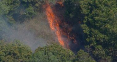 Firefighters are working to control a bushfire that is threatening properties in a community in Brisbane's north-west.ï»¿