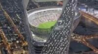 Football's first SKYSCRAPER stadium? Design for Saudi Arabia's 46,000-seat World Cup venue, 1,000ft up in the air, emerges - but major questions remain