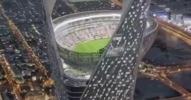 Football's first SKYSCRAPER stadium? Design for Saudi Arabia's 46,000-seat World Cup venue, 1,000ft up in the air, emerges - but major questions remain