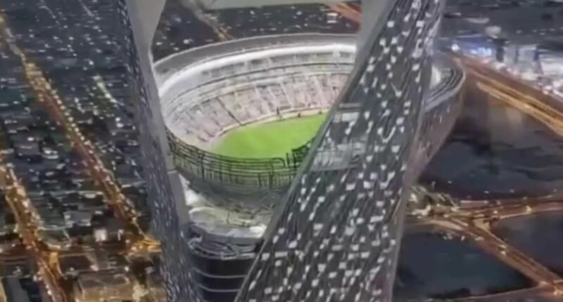 Football's first SKYSCRAPER stadium? Design for Saudi Arabia's 46,000-seat World Cup venue, 1,000ft up in the air, emerges - but major questions remain