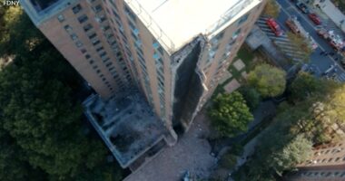Gas explosion causes partial collapse of high-rise apartment building in New York City's Bronx neighborhood, no injuries reported