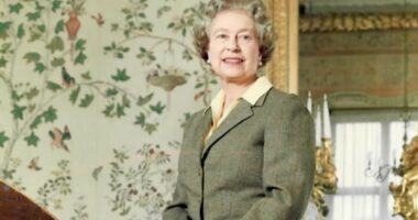 Her Majesty in the saddle: Queen Elizabeth poses on wooden horse at Buckingham Palace for American artist Arnold Friberg in previously unpublished behind-the-scenes shots