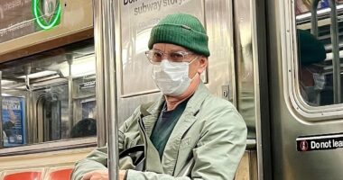 Hollywood star Tom Hanks goes incognito in a mask on NYC subway