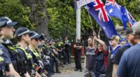 Protestors at the March for Australia rally in Melbourne. Photograph by Paul Jeffers The Age NEWS 19 Oct 2025
