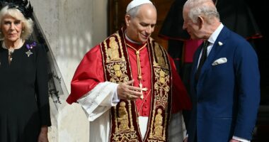 King Charles and Pope Leo pray together inside Sistine Chapel during historic Vatican state visit