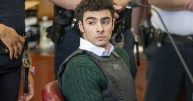FILE - Luigi Mangione , accused of fatally shooting the UnitedHealthcare CEO Brian Thompson in New York City and leading authorities on a five-day search is scheduled, appears in court for a hearing, Friday, Feb. 21, 2025, in New York. (Steven Hirsch/New York Post via AP, Pool, File)