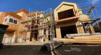 A house under construction is seen in Culver City, a neighborhood of Los Angeles on November 21, 2020. (Photo by CHRIS DELMAS/AFP via Getty Images)