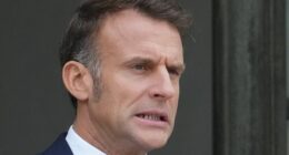 French President Emmanuel Macron waits for Jordan's Crown Prince Hussein at the presidential Elysee Palace, Wednesday, Oct. 8, 2025 in Paris. (AP Photo/Michel Euler)